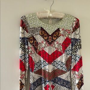 ETRO Jersey Patterned Midi (knee length) Dress with Red and Blue Accents